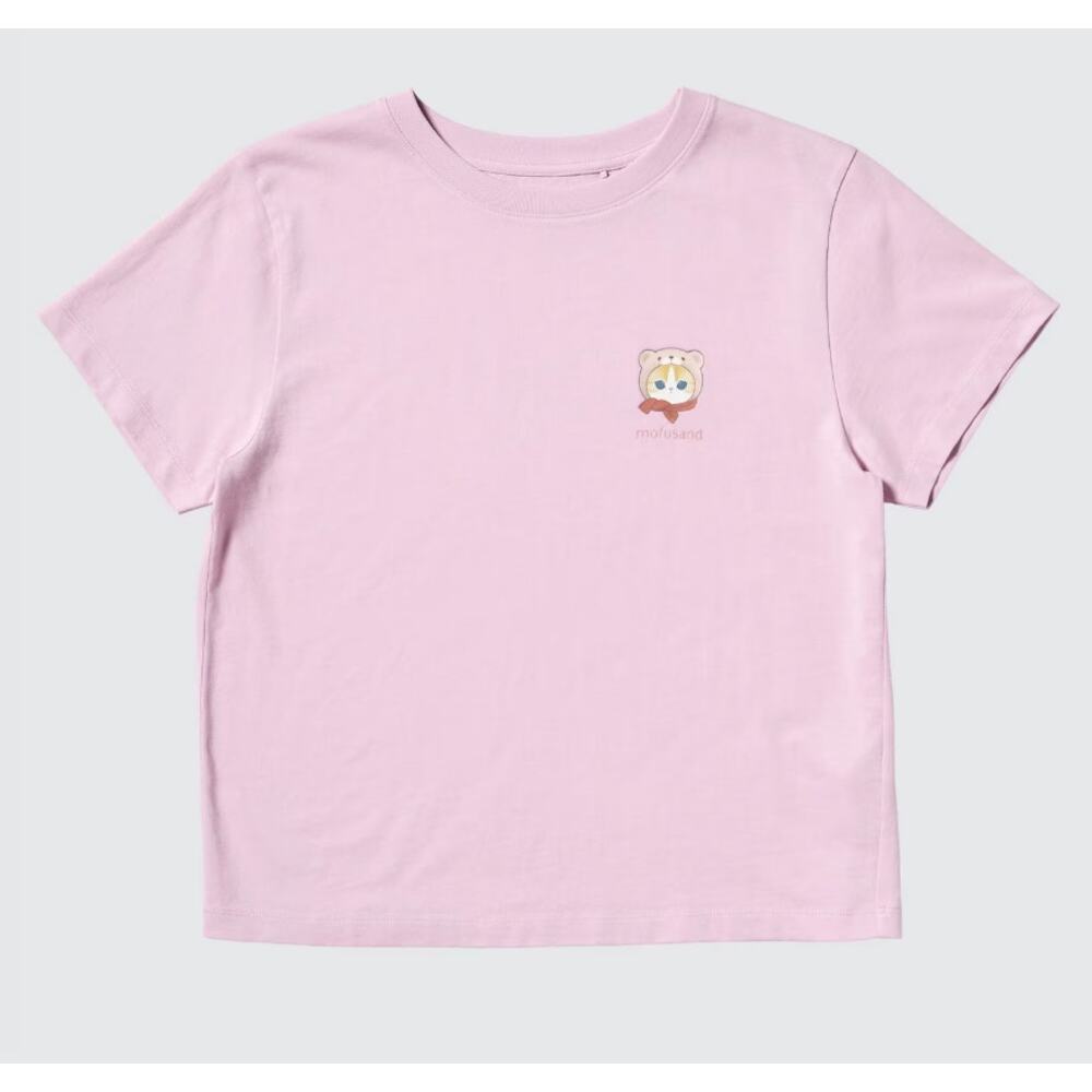 Mofusand x Uniqlo Teddy Bear Meow Short Sleeve T-shirt in Pink